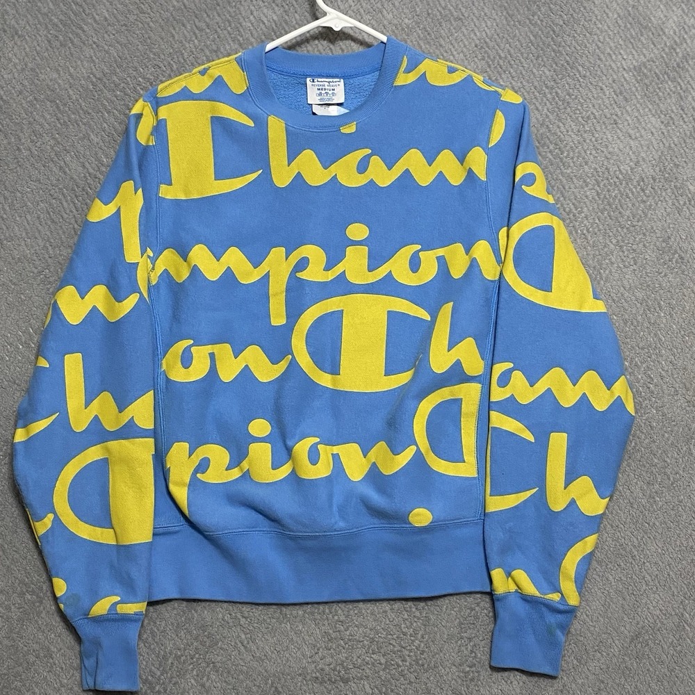 Champion Reverse Weave Men's M Crew Neck‎ Sweatshirt Spell Out Blue